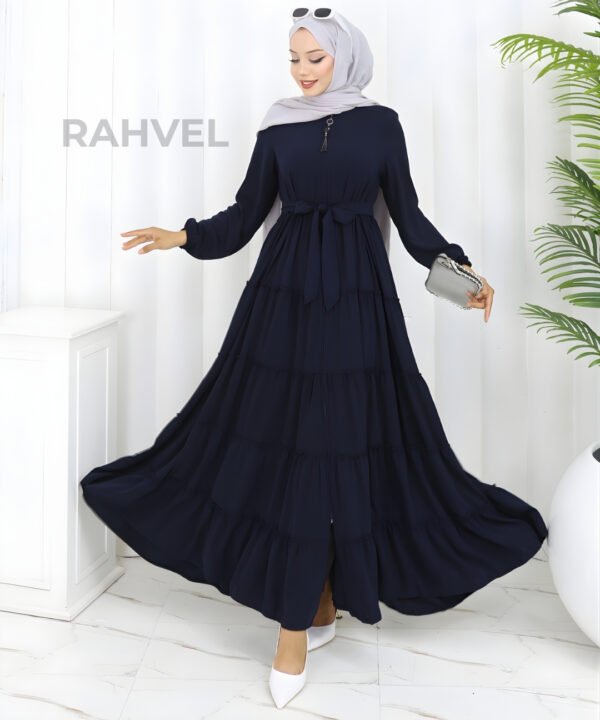 Eteği Beş Katlı Ferace Lacivert